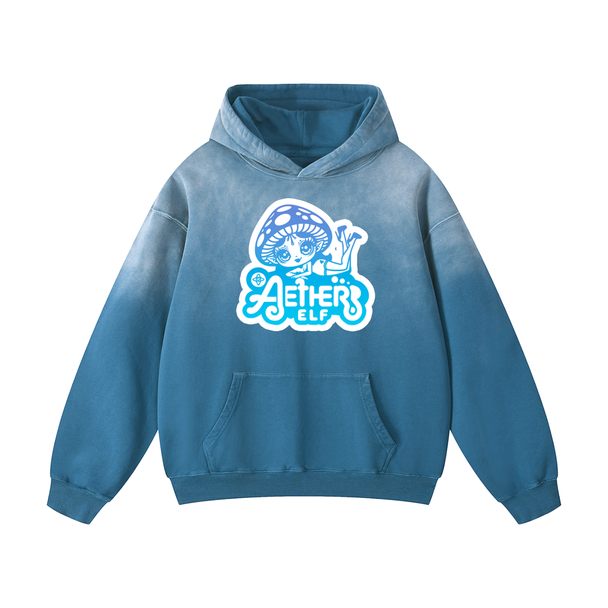Heavyweight Aether Elf Gradient Blue Sunfade Oversized Hoodie