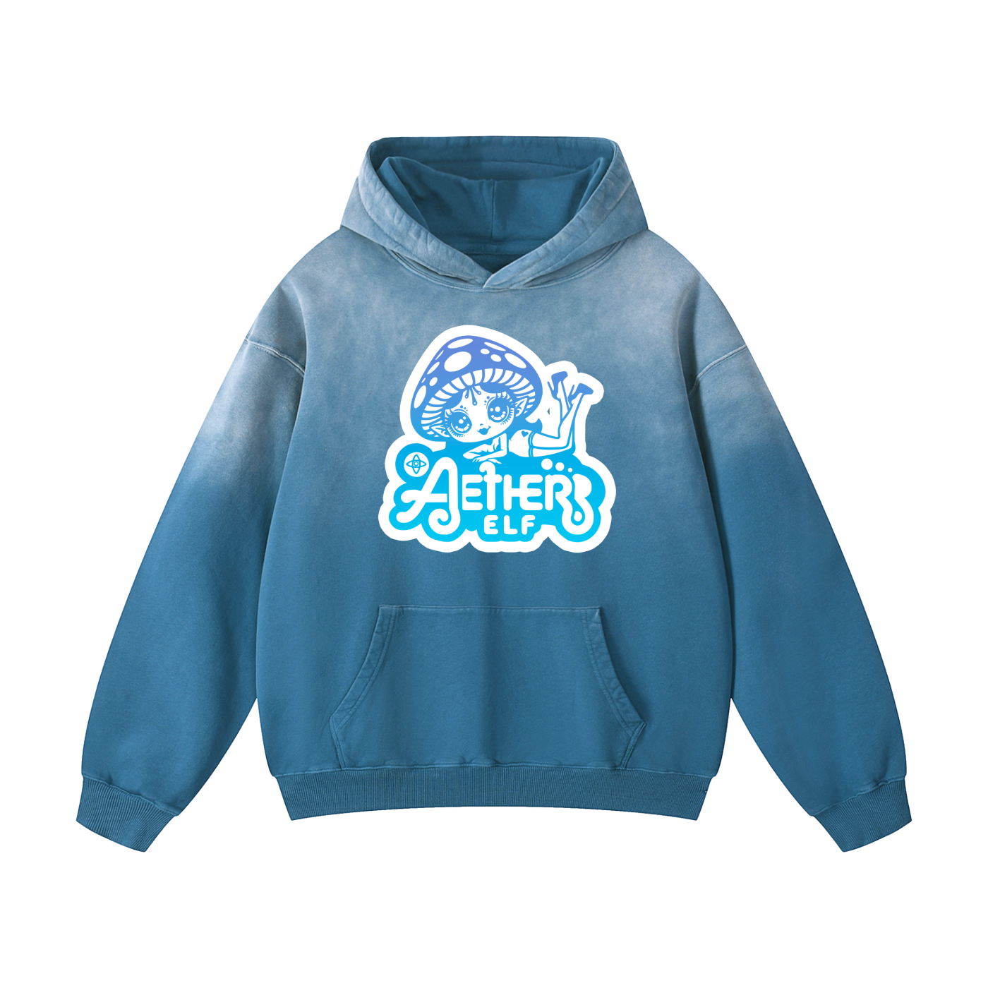 Heavyweight Aether Elf Gradient Blue Sunfade Oversized Hoodie